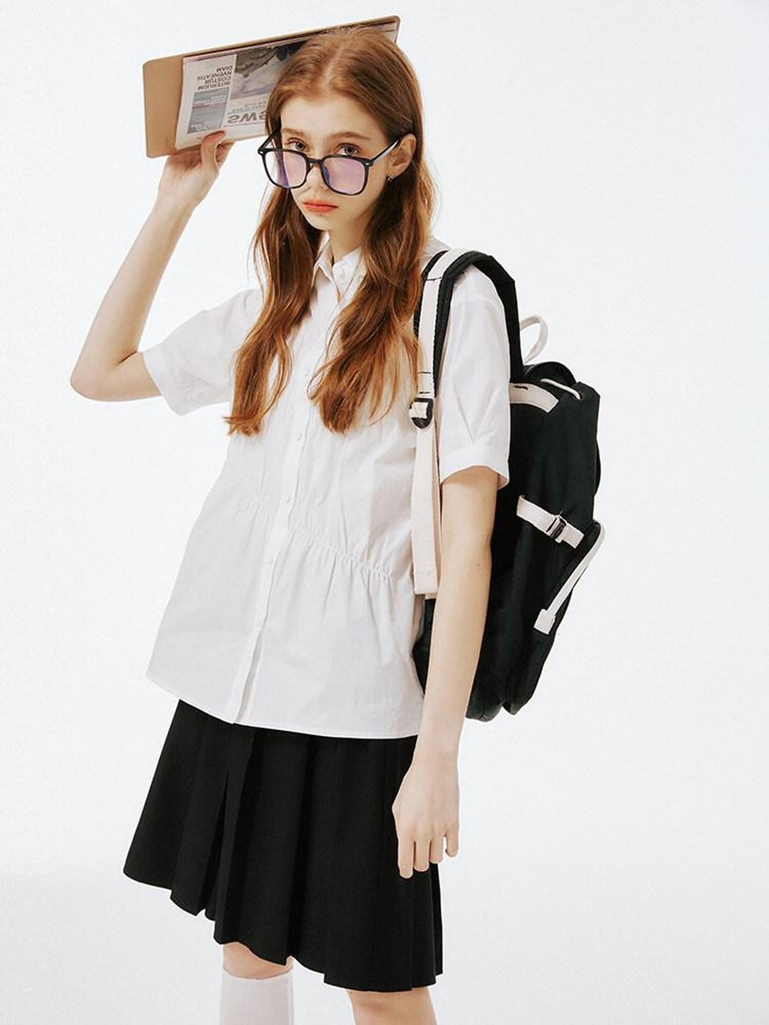 NAPSNAPS College Pleated Shirred Buttoned Women&