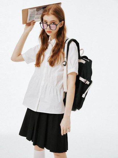 NAPSNAPS College Pleated Shirred Buttoned Women&