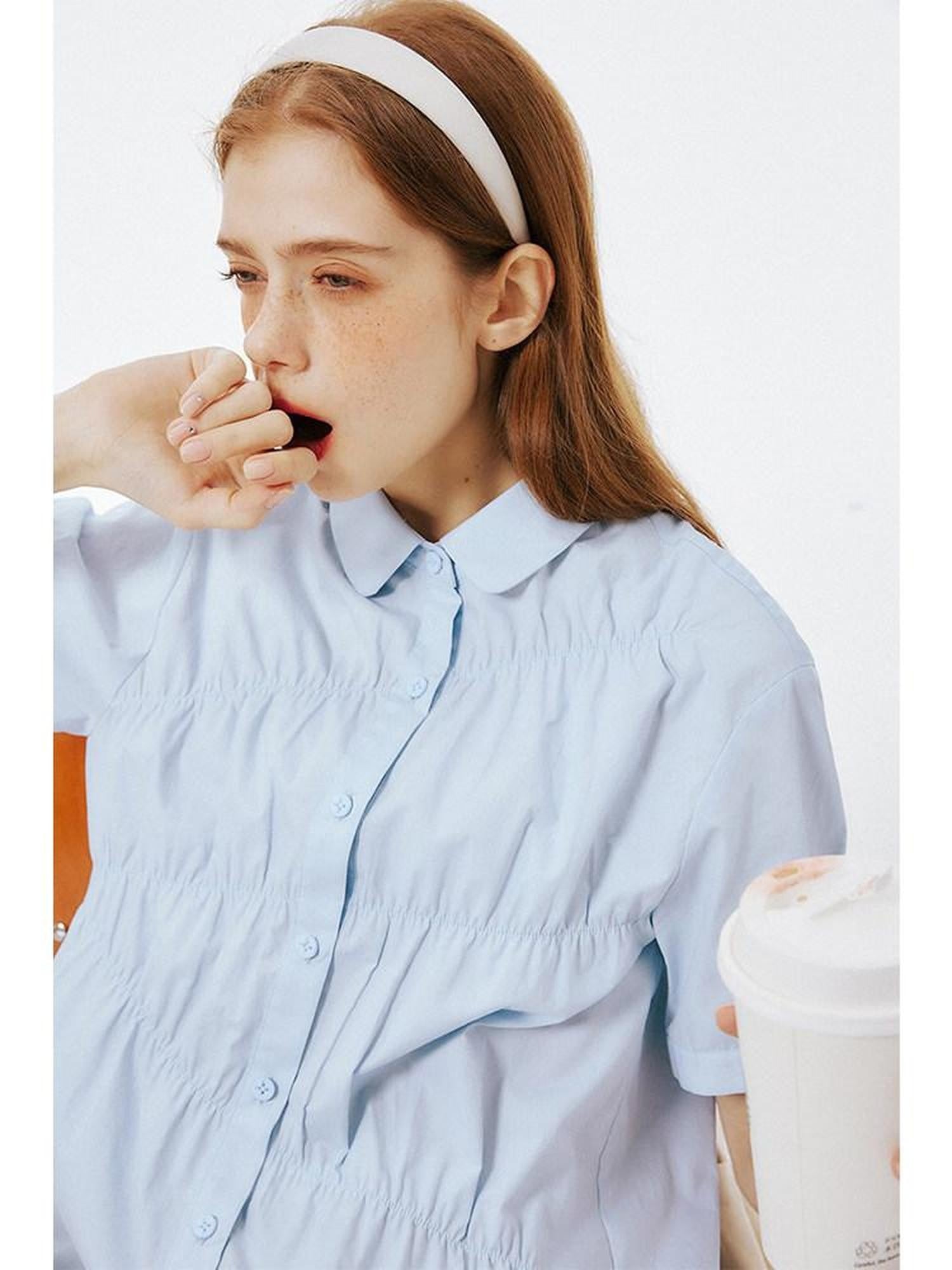 NAPSNAPS College Pleated Shirred Buttoned Women&