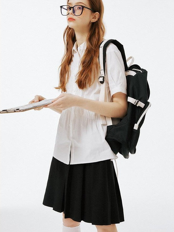 NAPSNAPS College Pleated Shirred Buttoned Women&