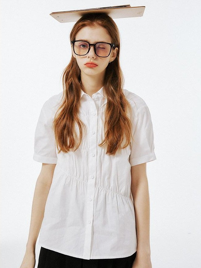 NAPSNAPS College Pleated Shirred Buttoned Women&