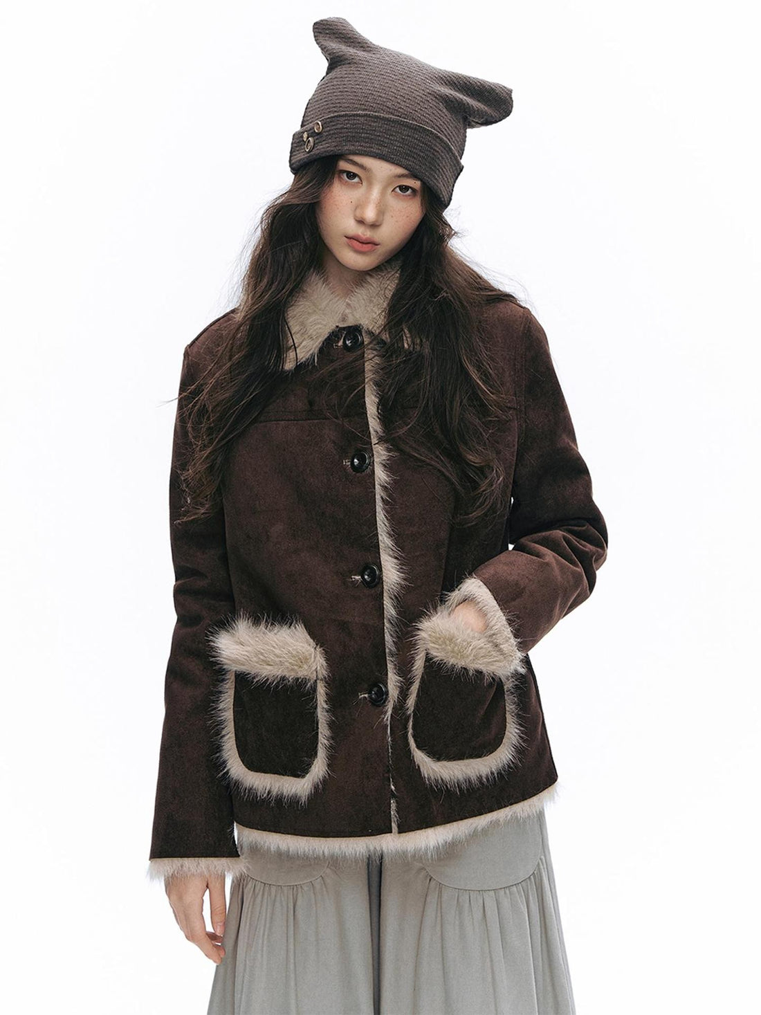 NAPSNAPS Color Block Faux Fur Lined Straight Fit Women&