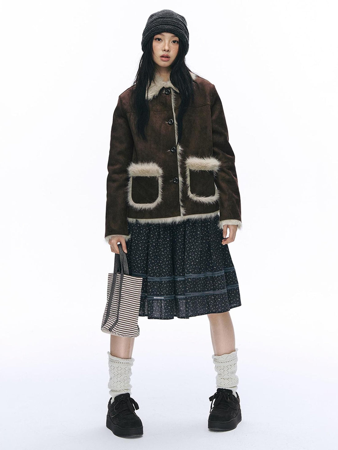 NAPSNAPS Color Block Faux Fur Lined Straight Fit Women&