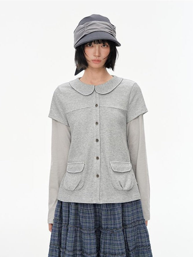 NAPSNAPS Color Block Faux Two Piece Knit Doll Collar Women&