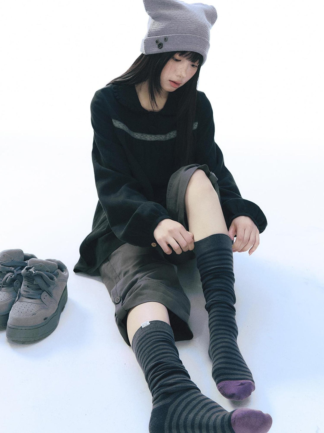 NAPSNAPS Color Block Striped Knit Vintage Women&