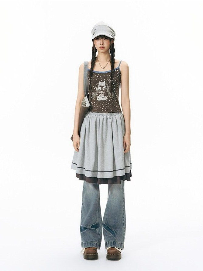 NAPSNAPS Colorblock Allover Print Round Neck Cropped Women&