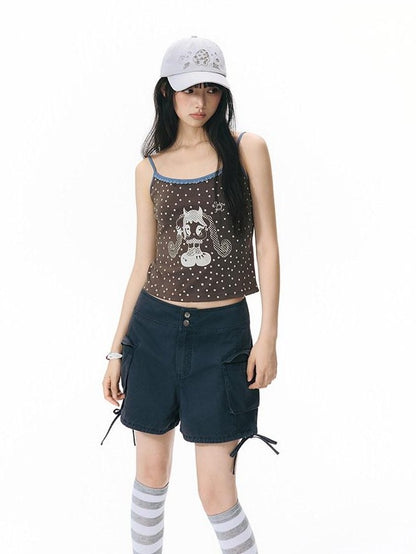 NAPSNAPS Colorblock Allover Print Round Neck Cropped Women&
