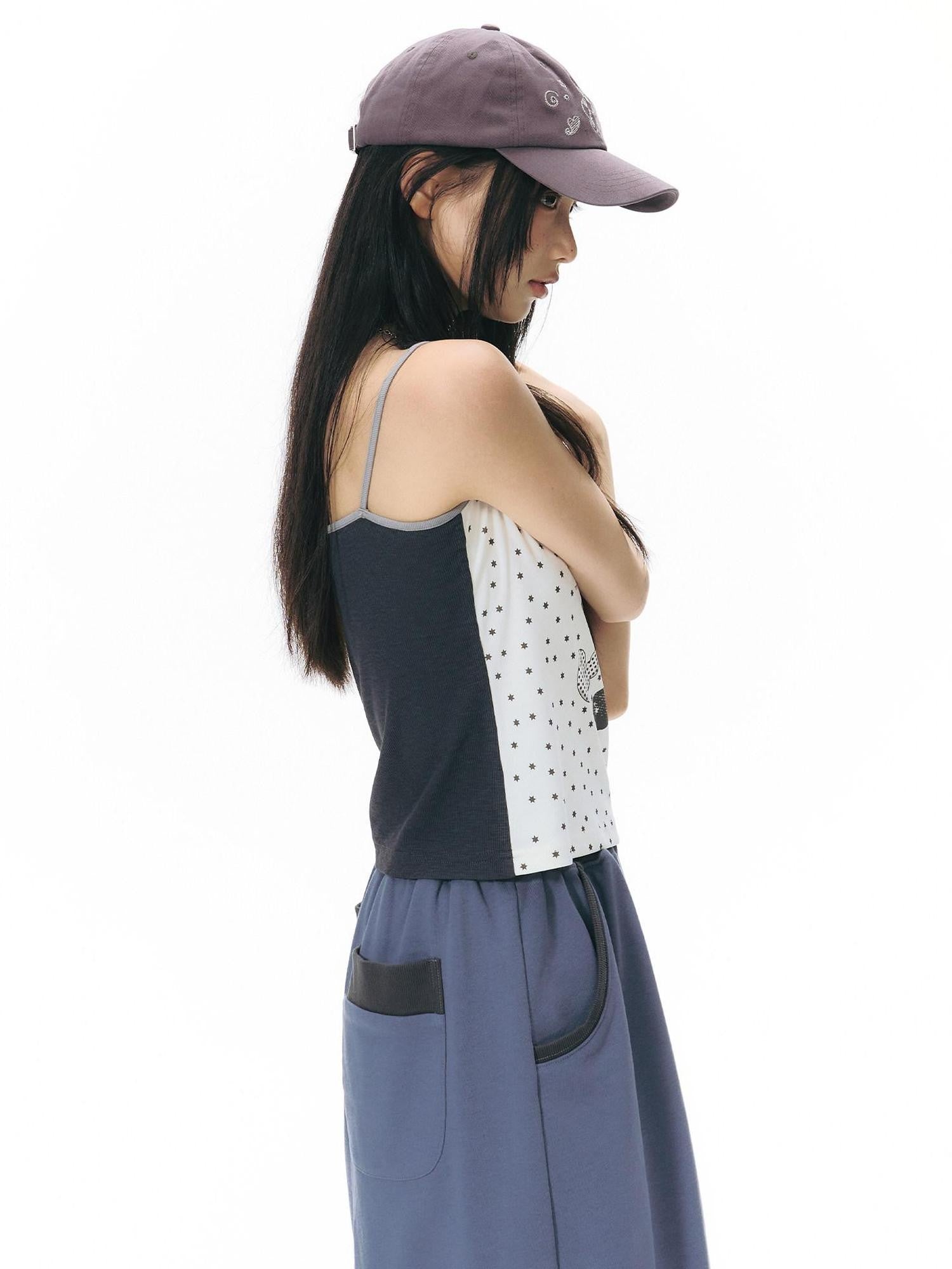 NAPSNAPS Colorblock Allover Print Round Neck Cropped Women&