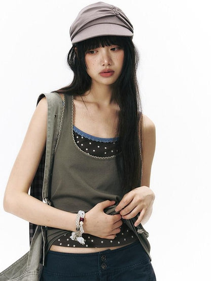 NAPSNAPS Colorblock Allover Print Round Neck Cropped Women&