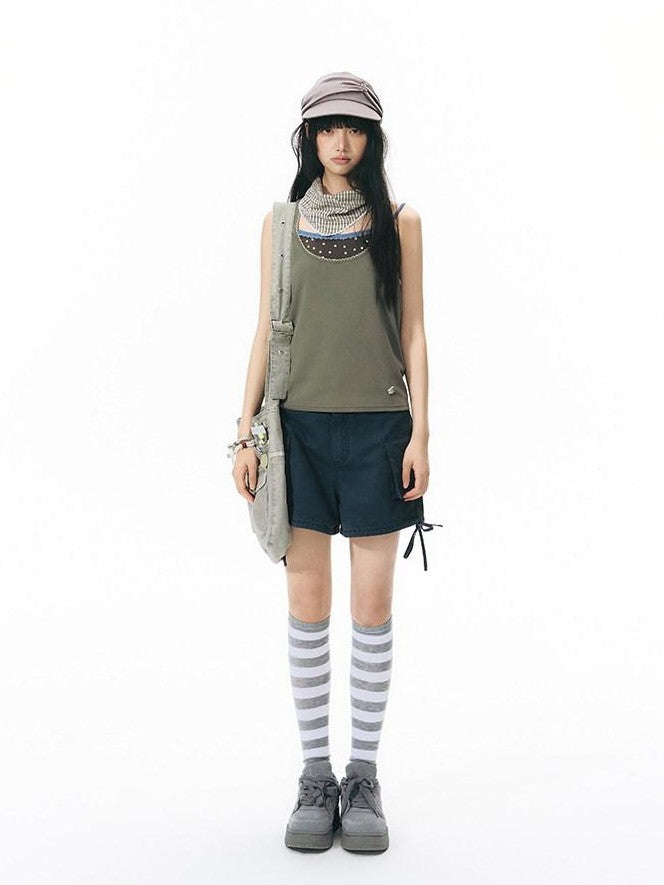 NAPSNAPS Colorblock Allover Print Round Neck Cropped Women&