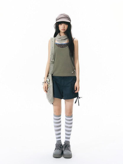 NAPSNAPS Colorblock Allover Print Round Neck Cropped Women&