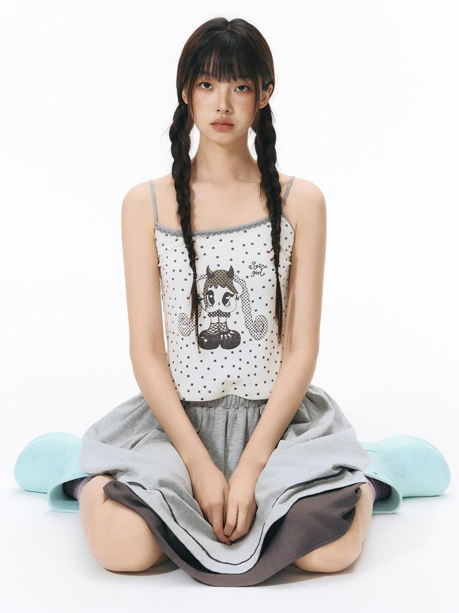 NAPSNAPS Colorblock Allover Print Round Neck Cropped Women&