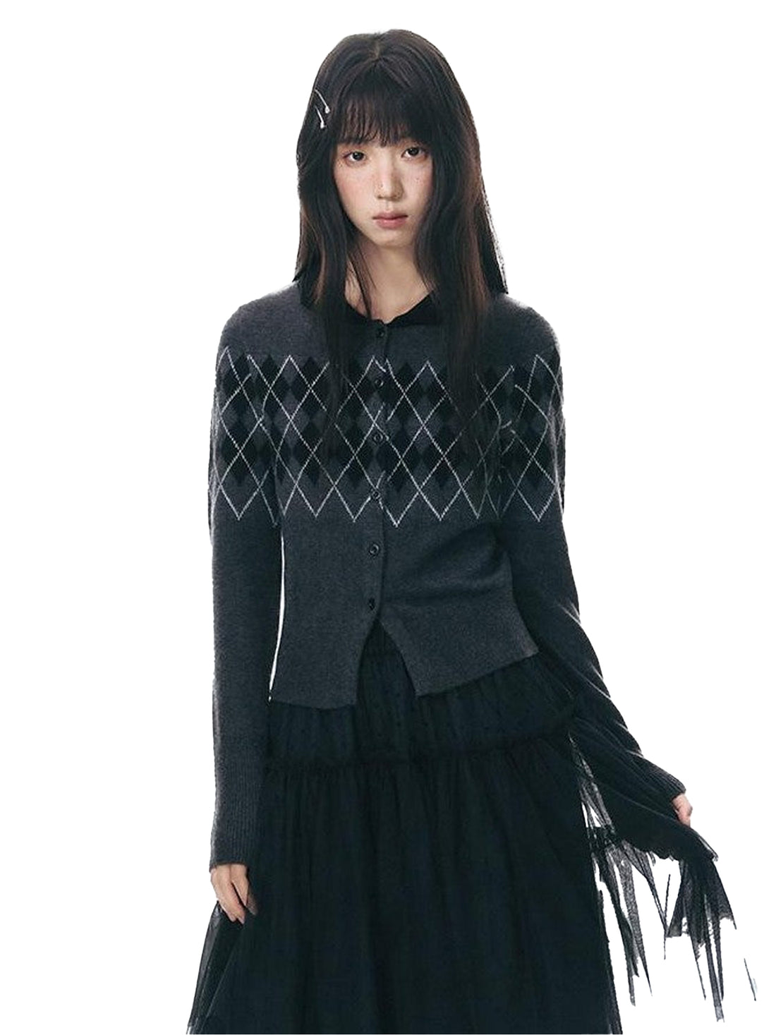 NAPSNAPS Colorblock Diamond Doll Collar Slim Fit Women&