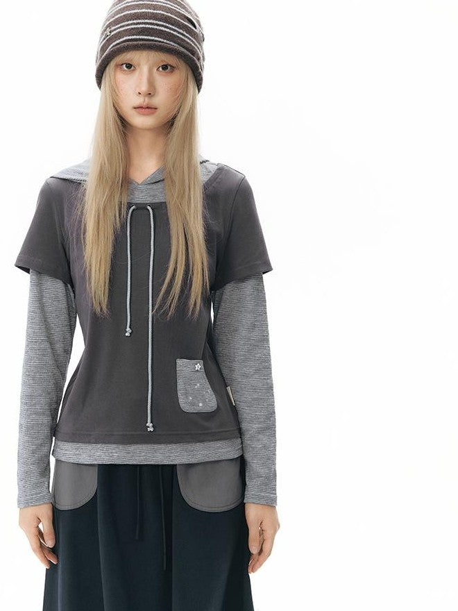 NAPSNAPS Colorblock Faux Layered Hooded Women&
