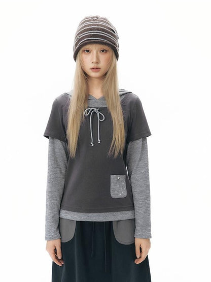 NAPSNAPS Colorblock Faux Layered Hooded Women&