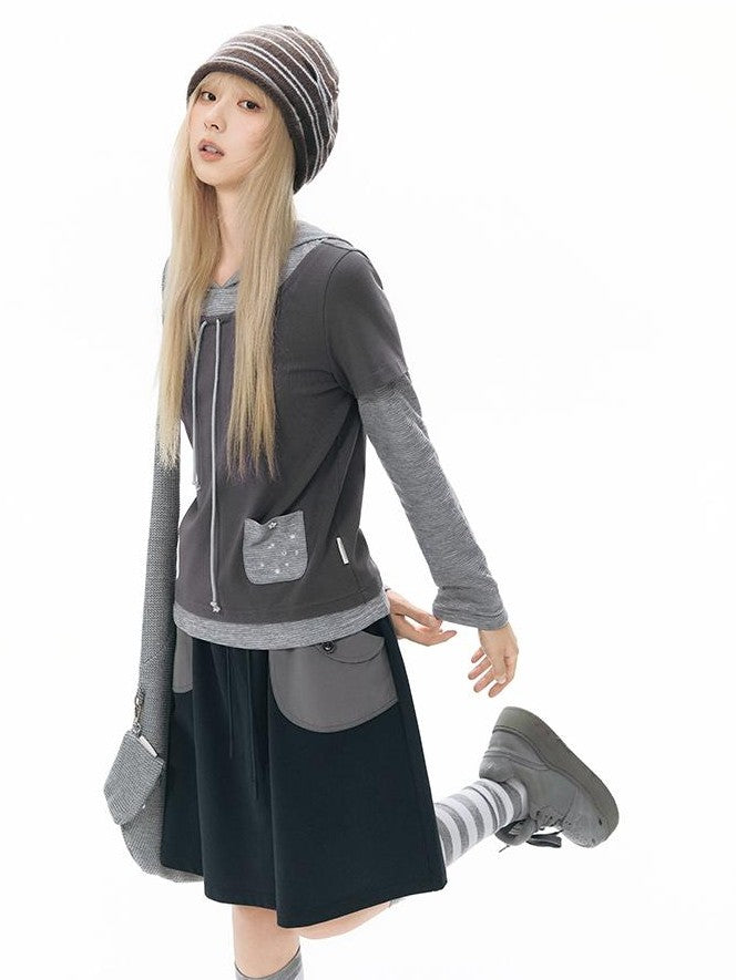 NAPSNAPS Colorblock Faux Layered Hooded Women&