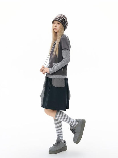 NAPSNAPS Colorblock Faux Layered Hooded Women&