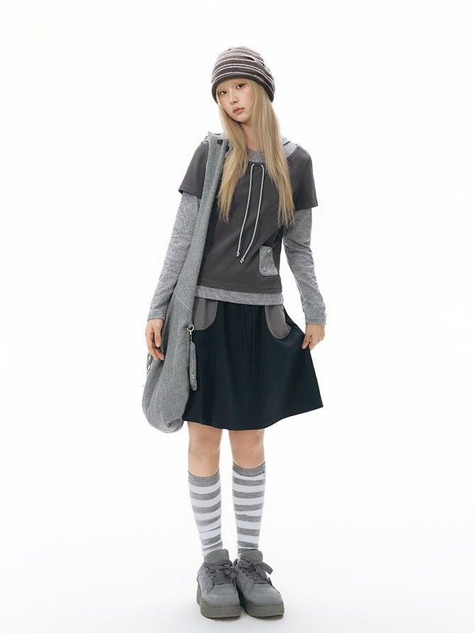 NAPSNAPS Colorblock Faux Layered Hooded Women&