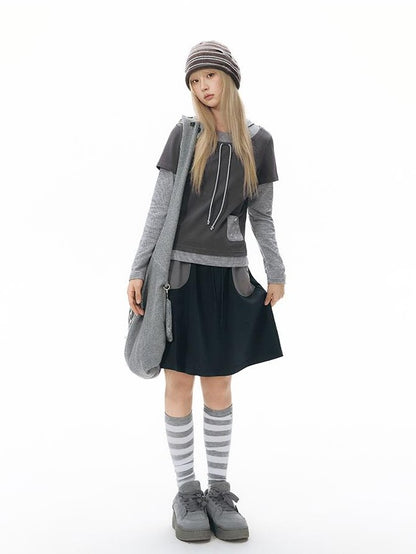 NAPSNAPS Colorblock Faux Layered Hooded Women&