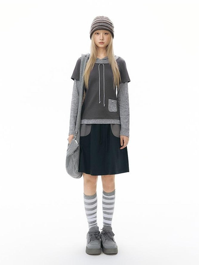 NAPSNAPS Colorblock Faux Layered Hooded Women&