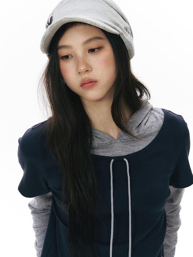 NAPSNAPS Colorblock Faux Layered Hooded Women&