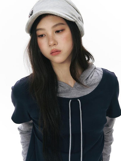 NAPSNAPS Colorblock Faux Layered Hooded Women&