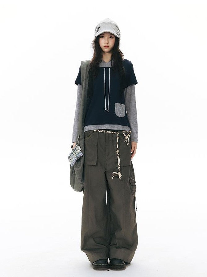 NAPSNAPS Colorblock Faux Layered Hooded Women&