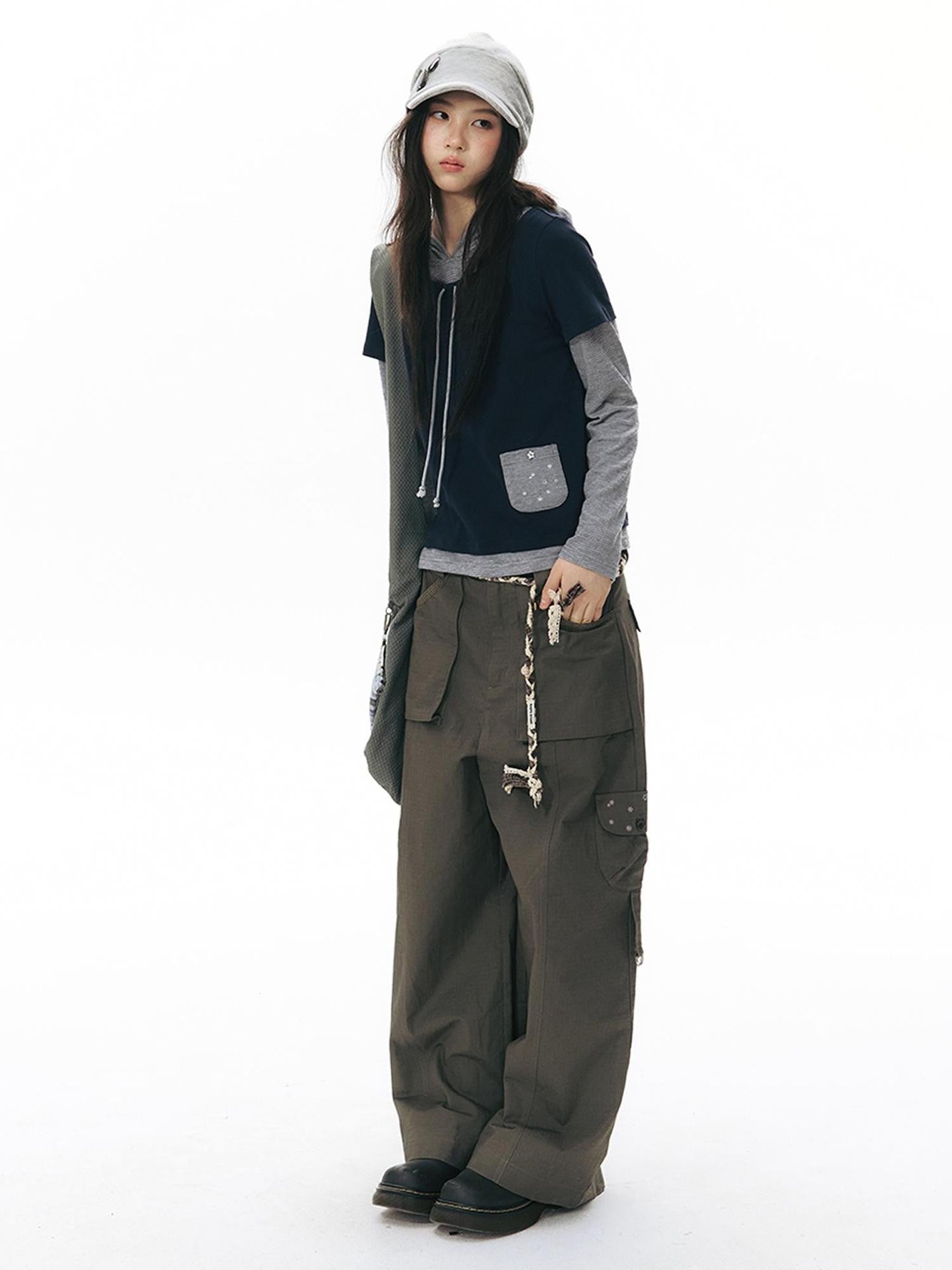 NAPSNAPS Colorblock Faux Layered Hooded Women&