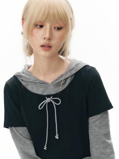 NAPSNAPS Colorblock Faux Layered Hooded Women&