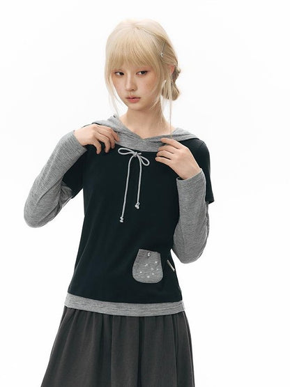 NAPSNAPS Colorblock Faux Layered Hooded Women&