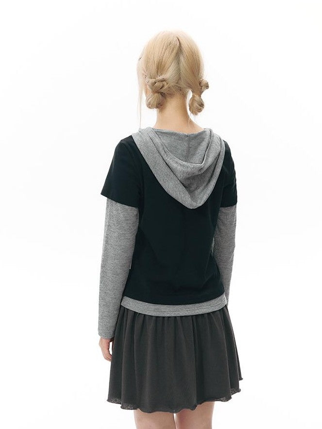 NAPSNAPS Colorblock Faux Layered Hooded Women&