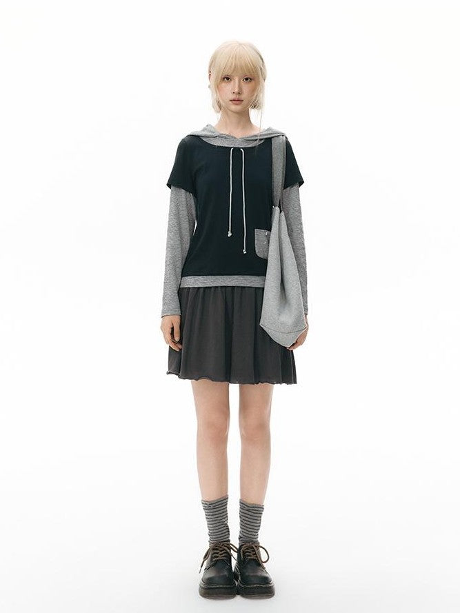 NAPSNAPS Colorblock Faux Layered Hooded Women&