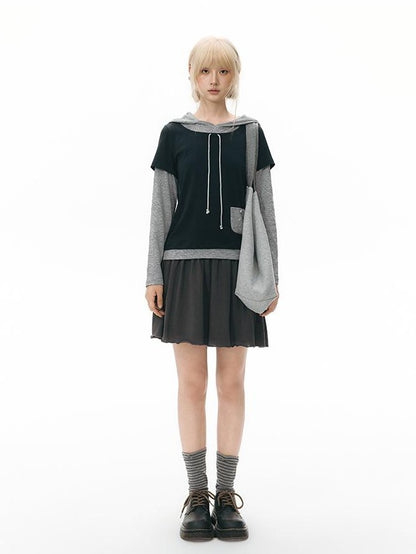 NAPSNAPS Colorblock Faux Layered Hooded Women&