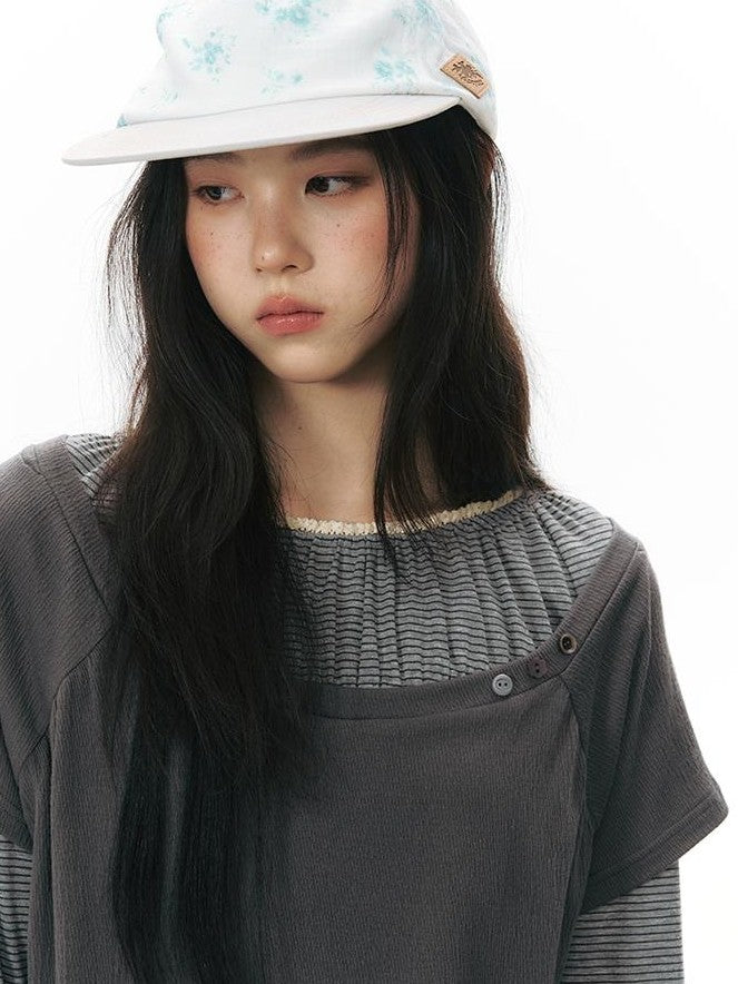 NAPSNAPS Colorblock Hem Raglan Button Knit Women&