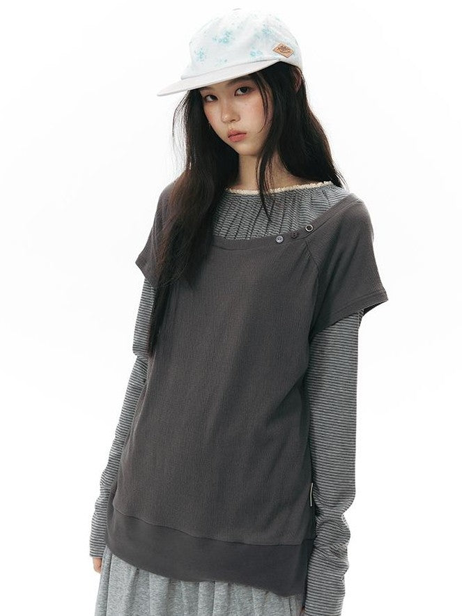 NAPSNAPS Colorblock Hem Raglan Button Knit Women&