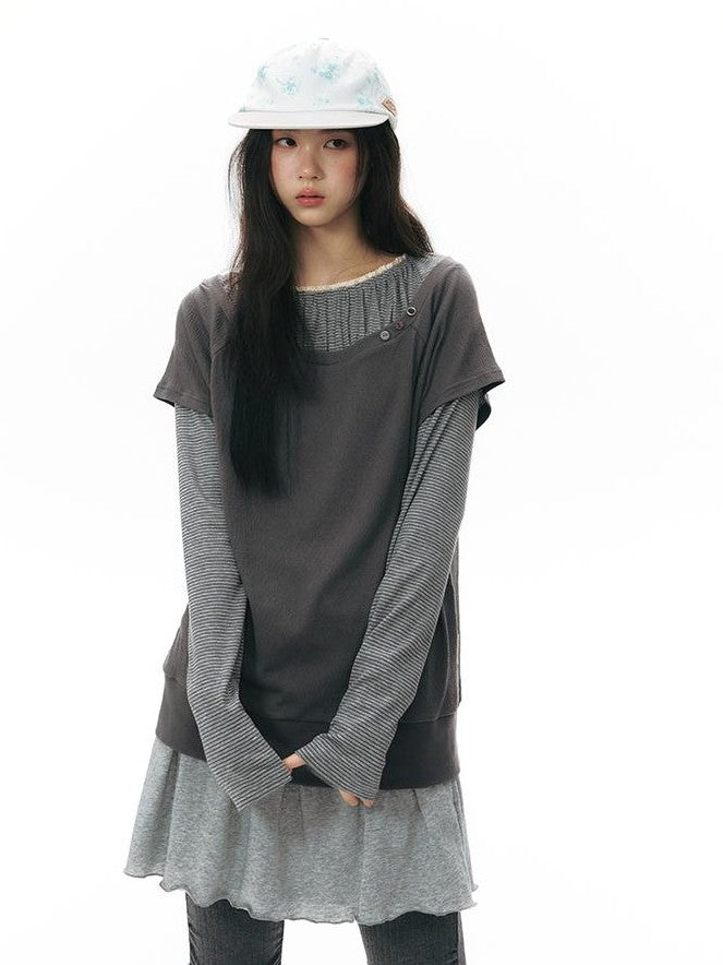 NAPSNAPS Colorblock Hem Raglan Button Knit Women&
