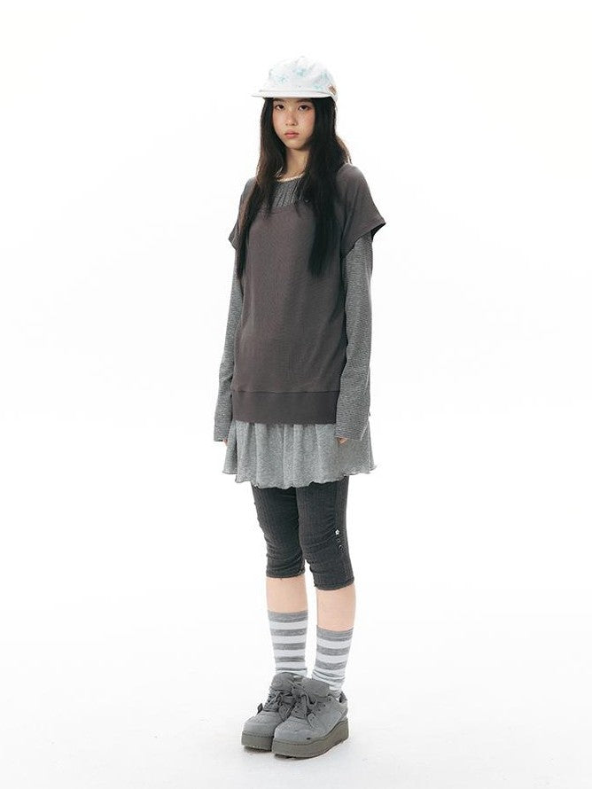 NAPSNAPS Colorblock Hem Raglan Button Knit Women&