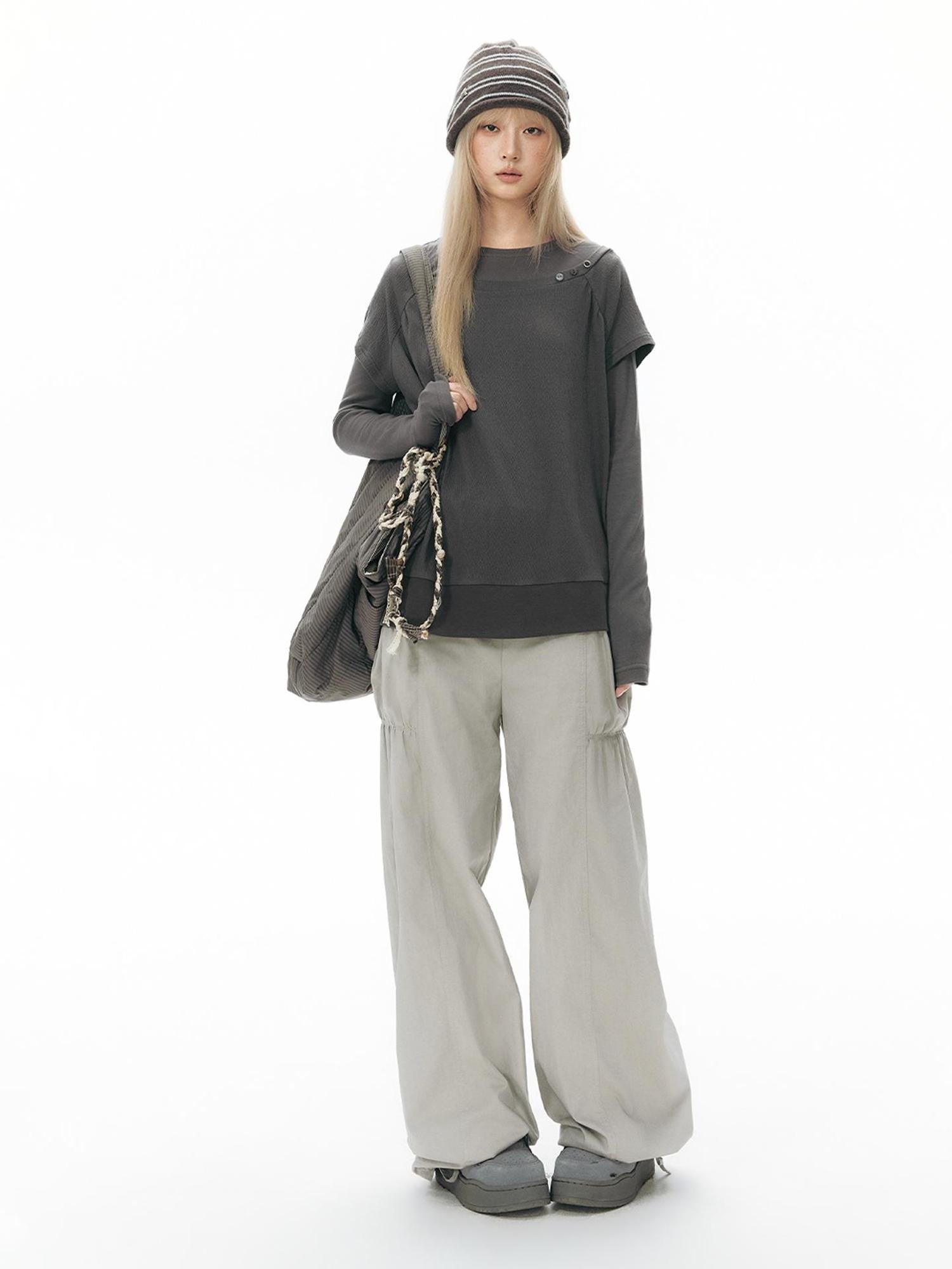 NAPSNAPS Colorblock Hem Raglan Button Knit Women&