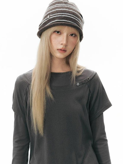 NAPSNAPS Colorblock Hem Raglan Button Knit Women&
