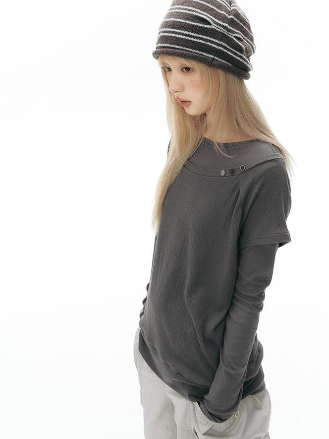 NAPSNAPS Colorblock Hem Raglan Button Knit Women&