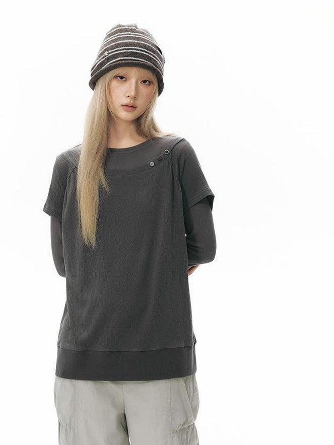 NAPSNAPS Colorblock Hem Raglan Button Knit Women&