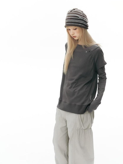 NAPSNAPS Colorblock Hem Raglan Button Knit Women&