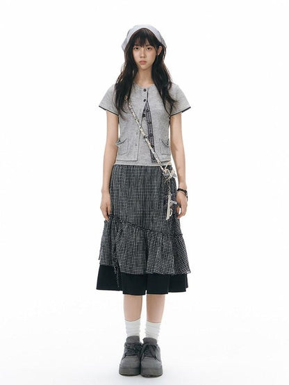 NAPSNAPS Colorblock Knit Buttoned Cropped Women&