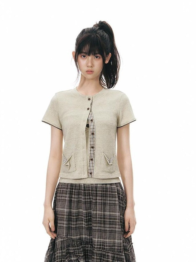 NAPSNAPS Colorblock Knit Buttoned Cropped Women&