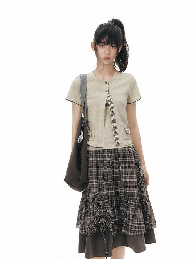 NAPSNAPS Colorblock Knit Buttoned Cropped Women&
