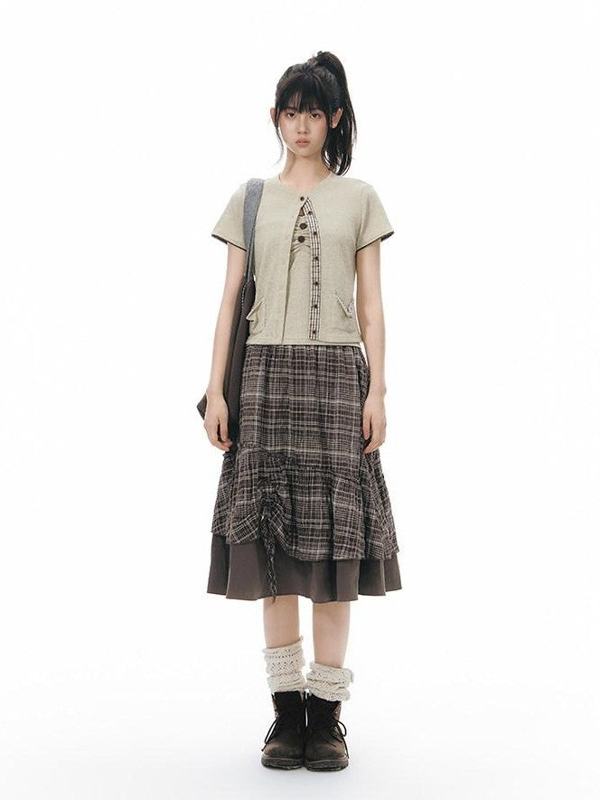 NAPSNAPS Colorblock Knit Buttoned Cropped Women&