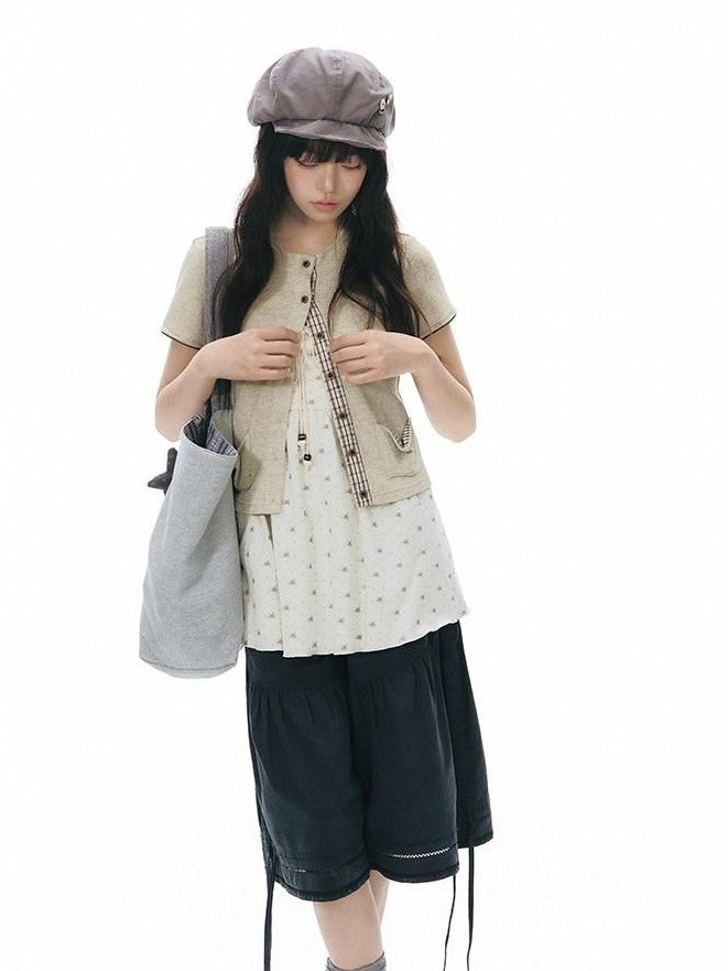 NAPSNAPS Colorblock Knit Buttoned Cropped Women&