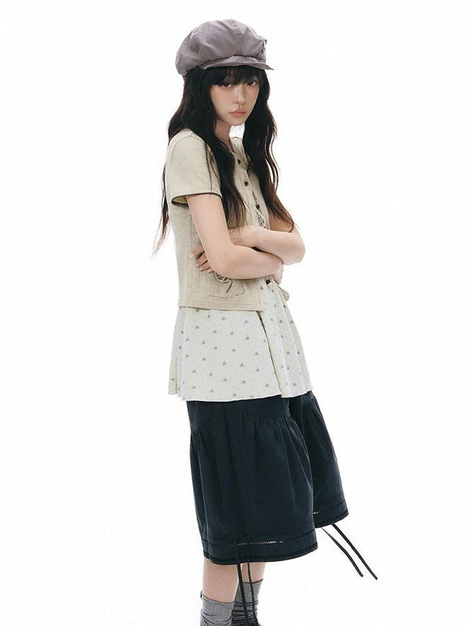 NAPSNAPS Colorblock Knit Buttoned Cropped Women&