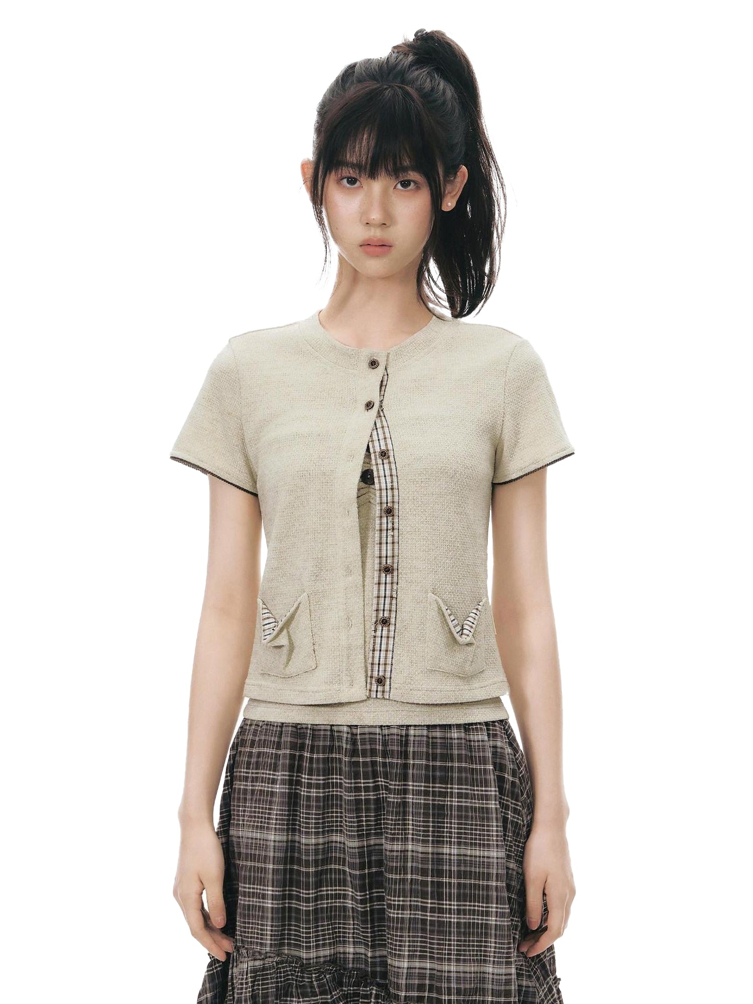 NAPSNAPS Colorblock Knit Buttoned Cropped Women&