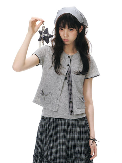 NAPSNAPS Colorblock Knit Buttoned Cropped Women&